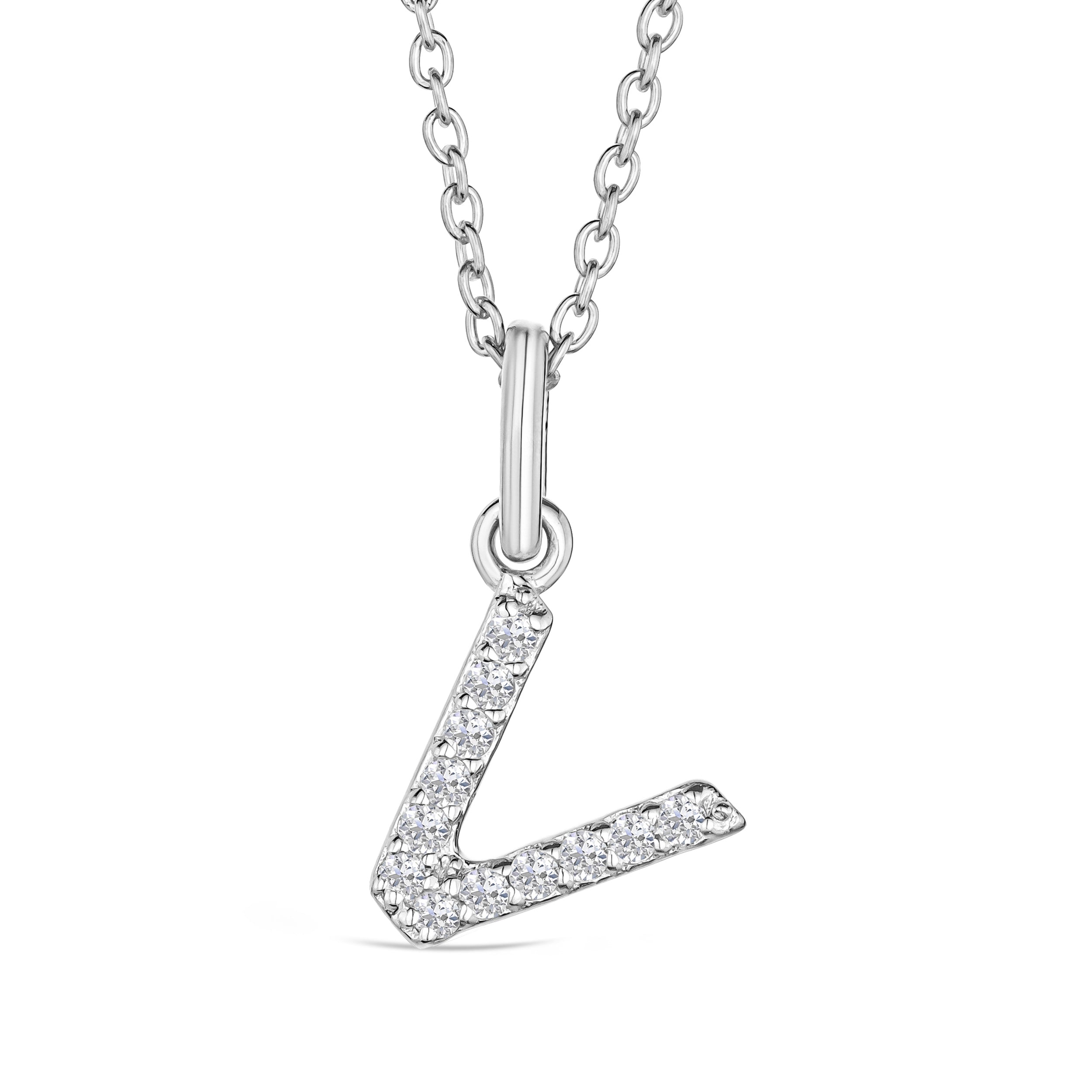 Love Letter Initial V Lab Diamond Necklace set in 925 Sterling Silver